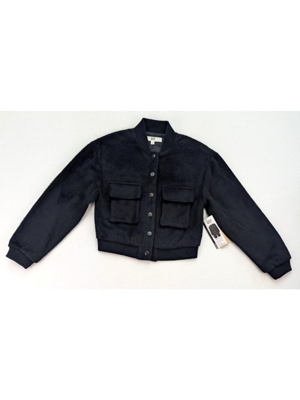 Madden NYC Women's Jacket Size XXS Black Fuzzy Cargo Bomber NEW